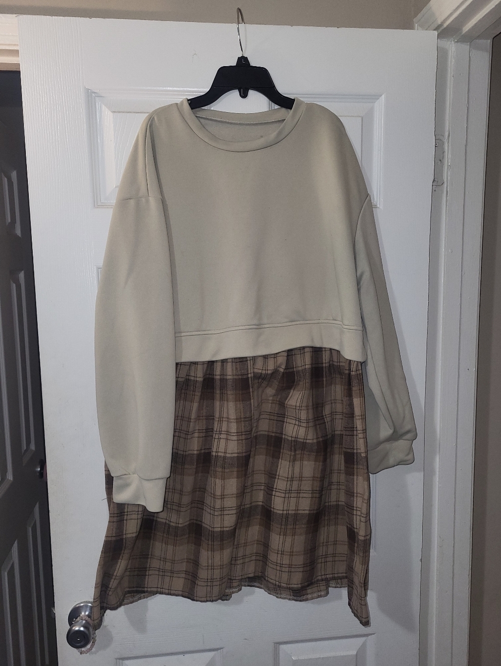 SHEIN Beige with Brown Plaid Midi Dress